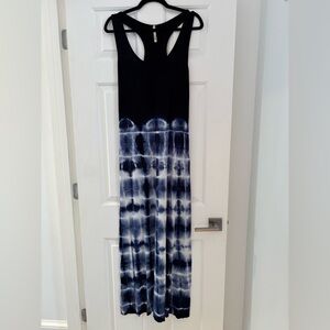 Triumph USA racerback black/blue tie-dye tank dress - boho & hippie chic- Large
